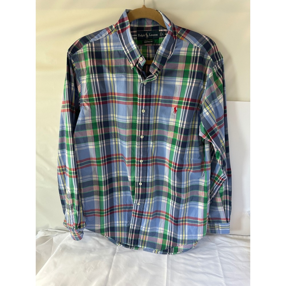 Ralph Lauren Custom Fit Plaid Long Sleeve Button Down Shirt Mens